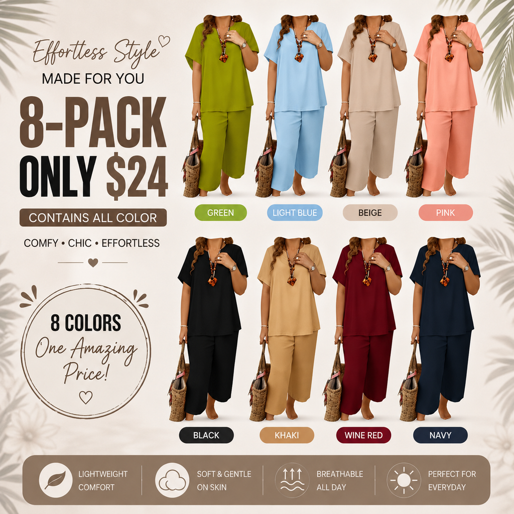 Women’s Casual Solid Short Sleeve Top & Wide Leg Pants 2-Piece Lounge Set