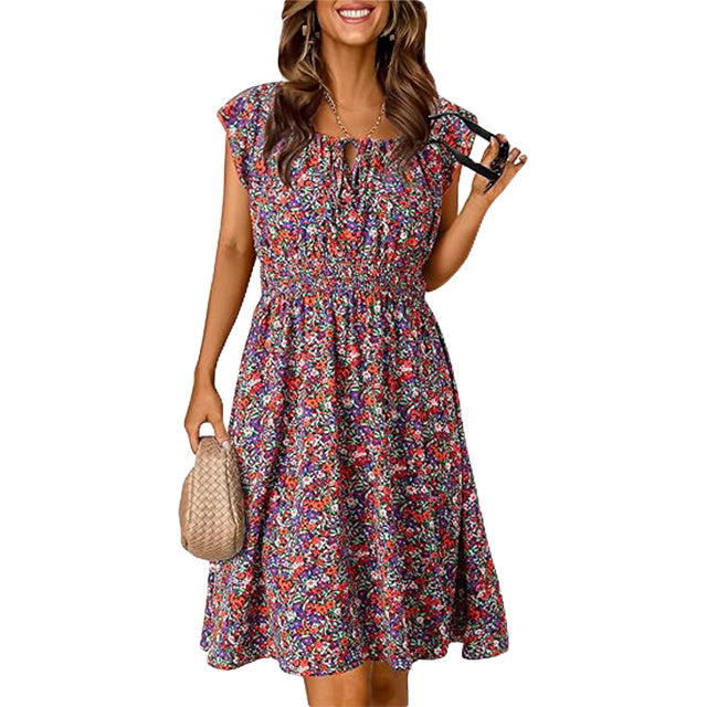 🔥2026 SUMMER DEAL🔥 Women‘s Boho Ruffle Sleeve Smocked Mini Dress