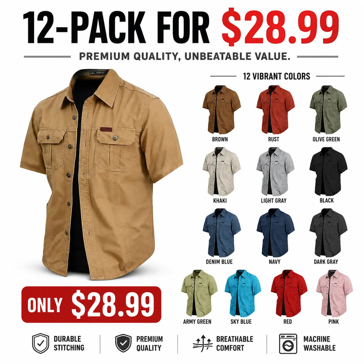 Cow pattern casual men's work shirt short sleeves