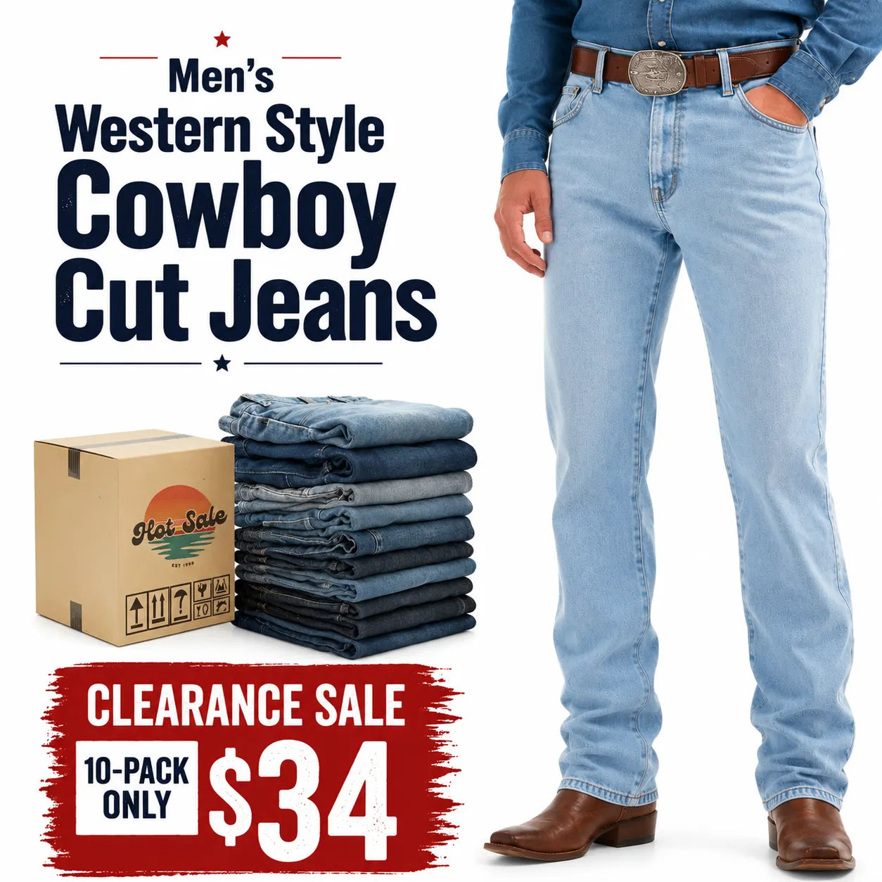 Men's Western Style Cowboy Cut Jeans